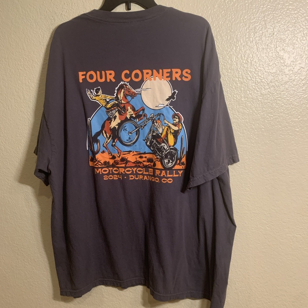 Mens Four Corners Bike Rally 2024 Durango Colorado Dual Graphic T-Shirt Gray 3XL - Picture 10 of 10